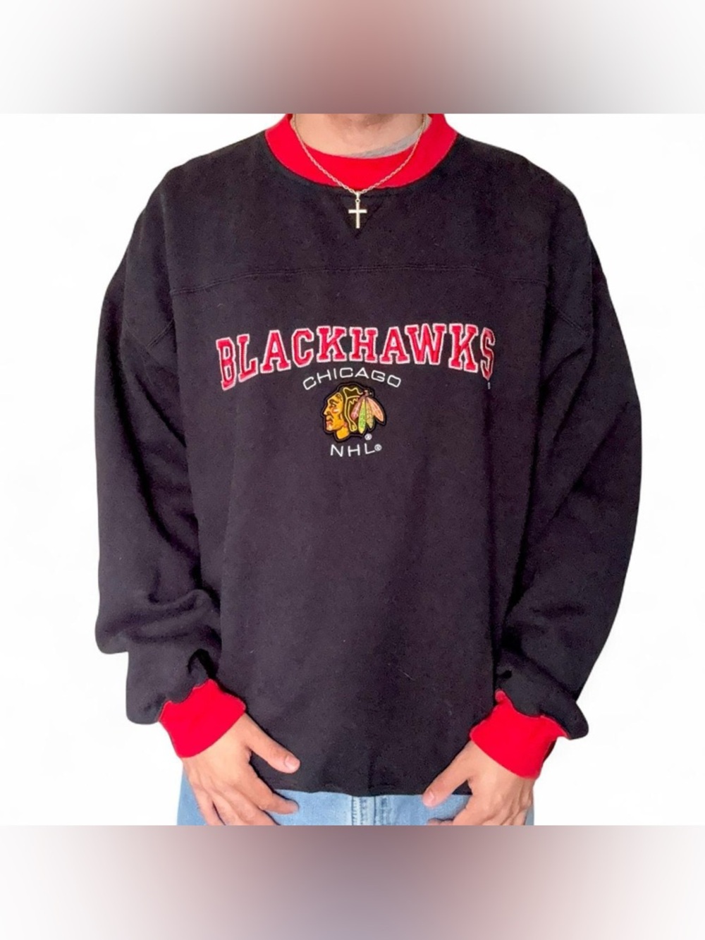 Vintage 90s Lee Sports Chicago Blackhawks Crewneck Embroidered NHL Hockey USA XL